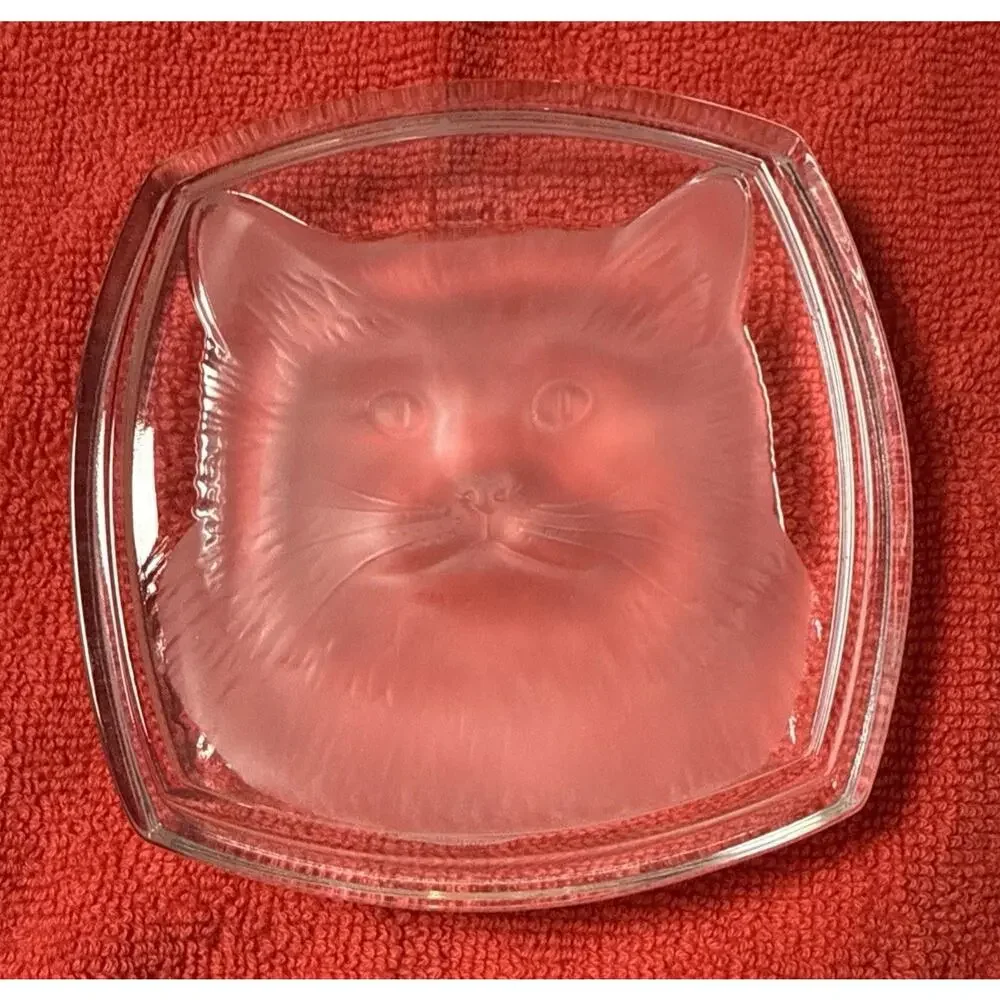 Cat Lead Crystal Trinket Box Frosted Glass Keepsake
